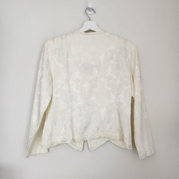 Vintage David Rose Regencycore White Brocade Button Down Blouse L - Picture 8 of 12